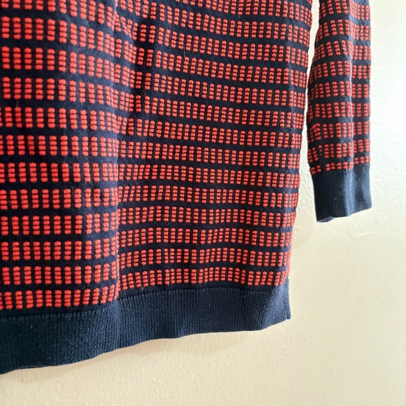 $19❄️ J. Crew Navy & Orange Light Weight Cotton 3/4 Sleeve Crewneck Sweater - Picture 14 of 15
